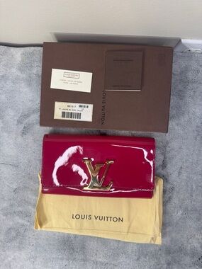 Authentic Louis Vuitton Pink Patent Leather Louise Long Wallet + COA